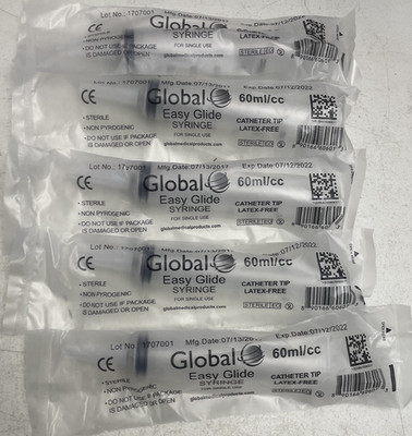 Global Easy Glide Syringe 60ml/cc Sterile Single Use Catheter Tip Qty.5 - New