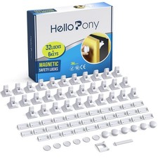 Upgraded Magnetic Cabinet Locks 32Locks and 6 Keys 32locks 6keys, White