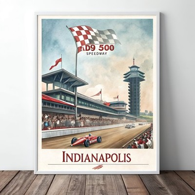 Iconic Indianapolis Skyline Travel Poster - Indy 500 Inspired Art Print_moreDeta