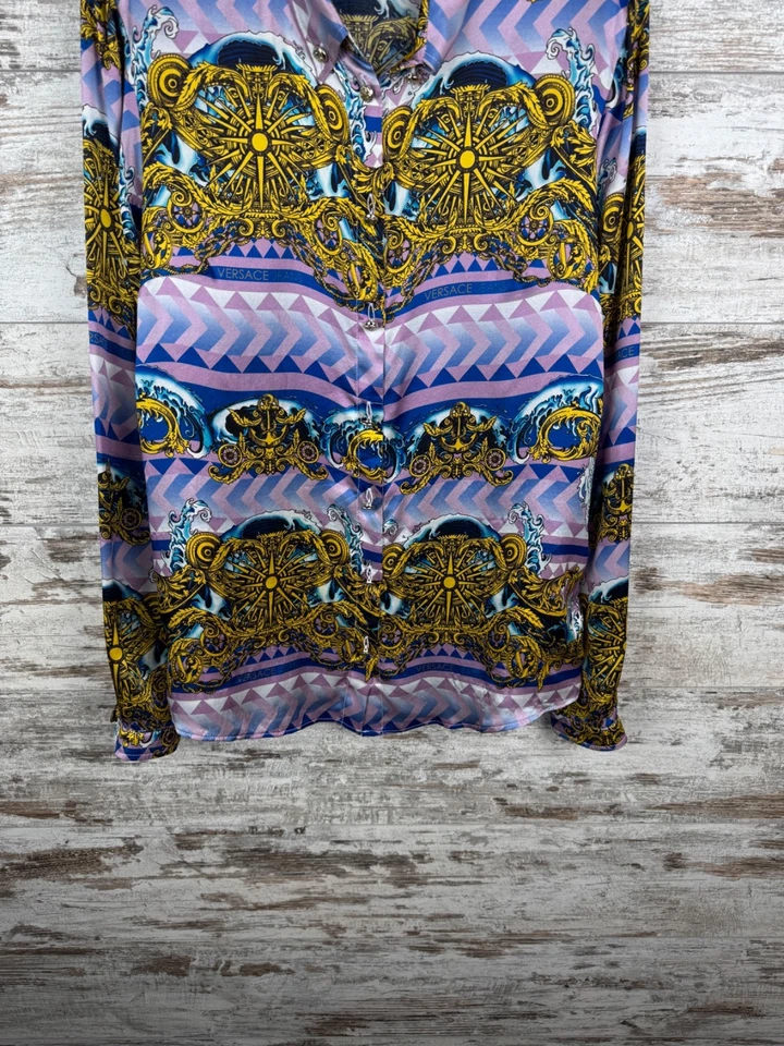 Mujer Vintage Versace Jeans Camisas Botón Seda Floral Top Talla US 8 Foto 2 de 4