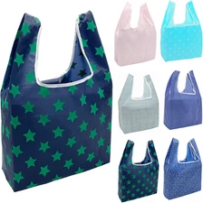6Pack Reusable Grocery Bags Foldable Reusable Shopping Bags with Attach Pouch