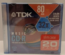 TDK Music CD-R 80 MIN 700MB/MD 32X Compatible Slim Case 20 Pack Sealed New