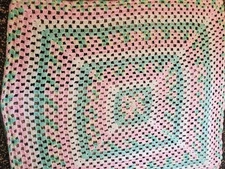 Beautiful Handmade Crocheted Baby Crib Blanket Afghan Pastel Pink White Green