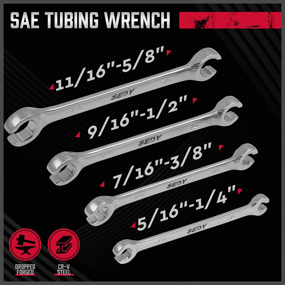Flare Nut Wrench Fully Polished Metric MM & SAE Brake Line Spaner with ...