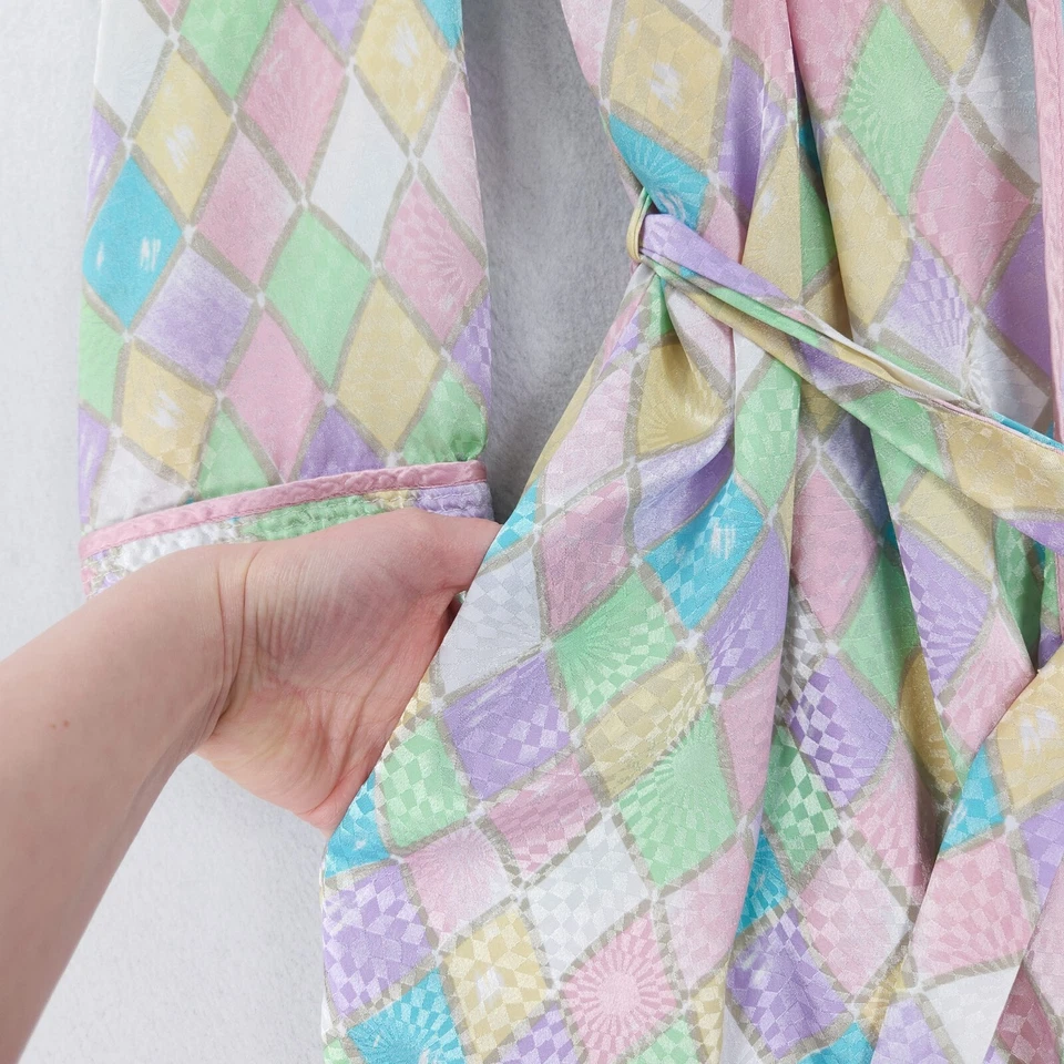 Bata vintage para mujer talla única rosa Mary McFadden largo completo colorido abrigo de casa Foto 4 de 4