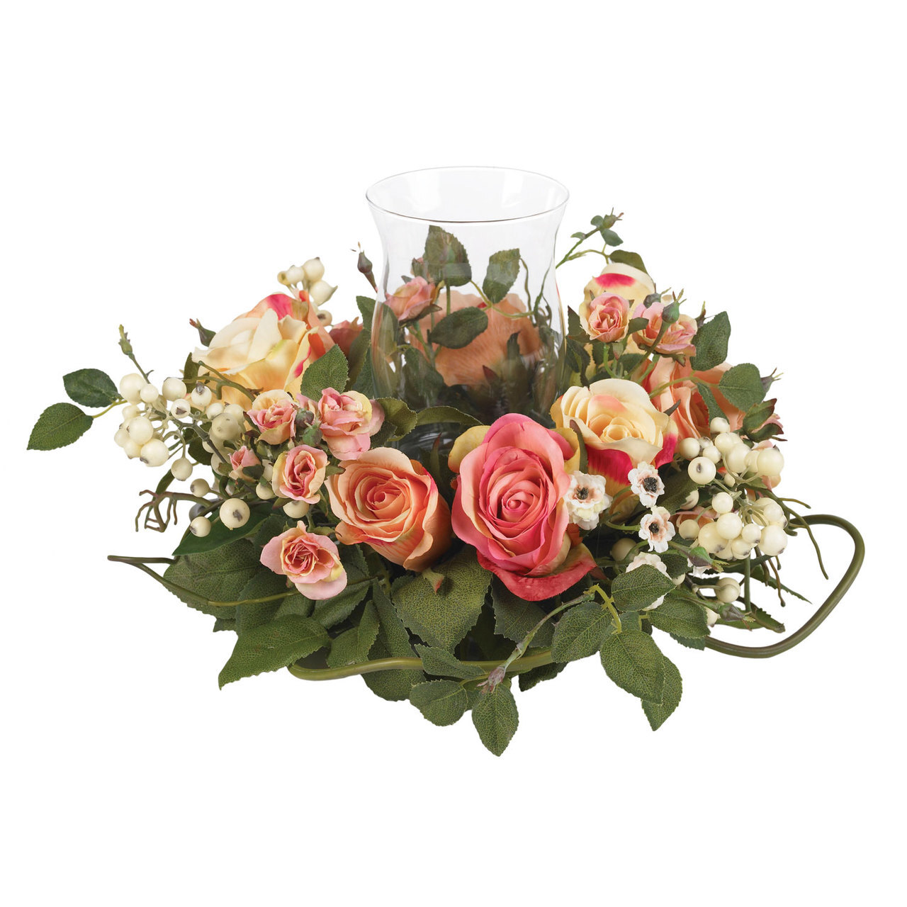 16-Inch Artificial Silk Rose Candelabrum Centerpiece in Pastel Tones