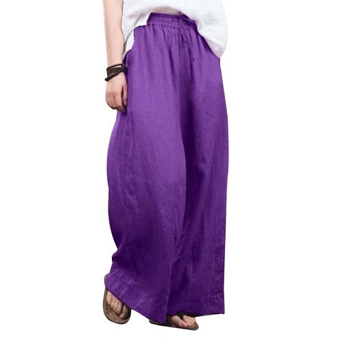 Übergröße Frühling Damen Baumwolle Leinen Gummibund weites Bein Hose Haremshose - Bild 8 von 38