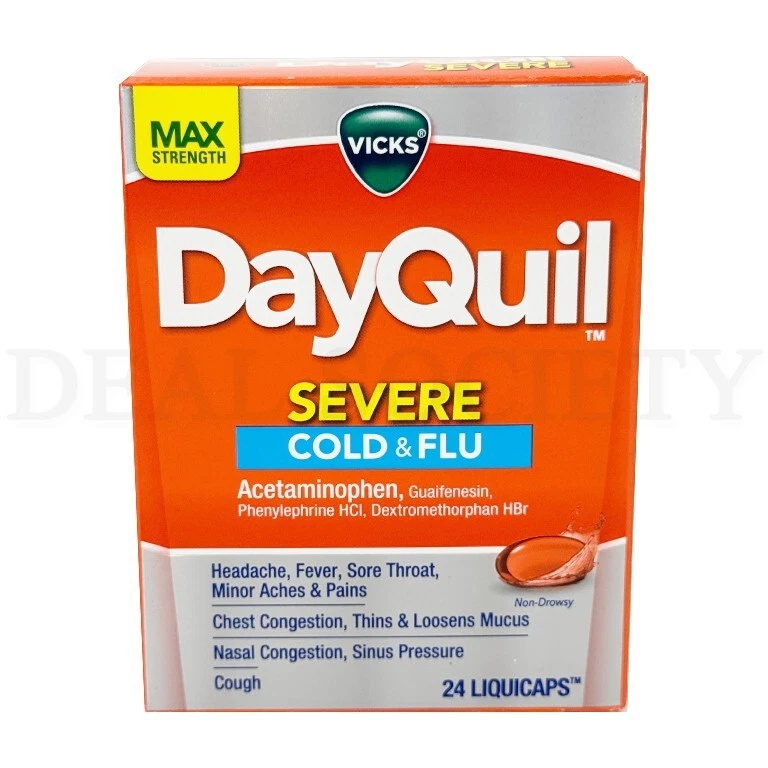 Vicks DayQuil лекарства от тяжелой простуды и гриппа жидкие капсулы 24 шт каждый лот из 2 - Изображение 2 из 4