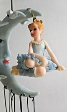 Crescent Moon & Ballerina Wind Chimes w/ Metal Rods Resin Patio 16 1/2 inches BL