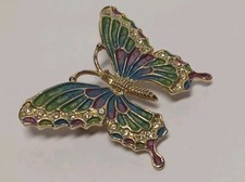 Gold Tone Multicolor  Crystal Butterfly Brooch