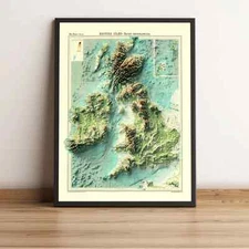 British and Irish Isles Relief Map, England, Scotland, Ireland Map - 2D Flat