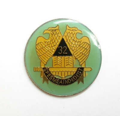 Vintage Masonic 32 Degree Spes mea in Deo est Pin 80s Enamel Hat Tac 