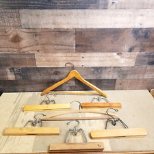 Mixed Lot of 7 Vintage Wood Clamp Style Pants Skirt Hangers and Coat Hangers