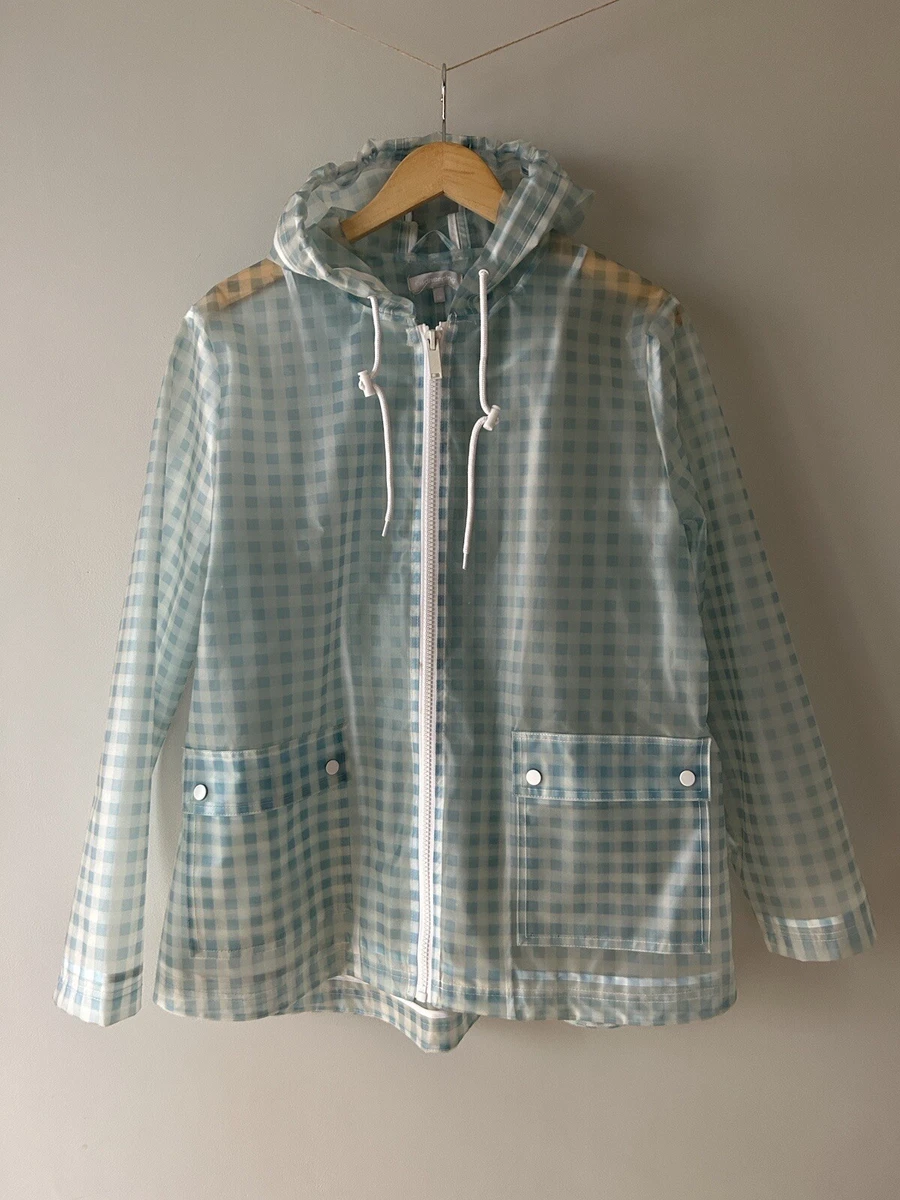 Red Herring UK 18 See Through Checked Turquoise Rain Coat Jacket Waterproof