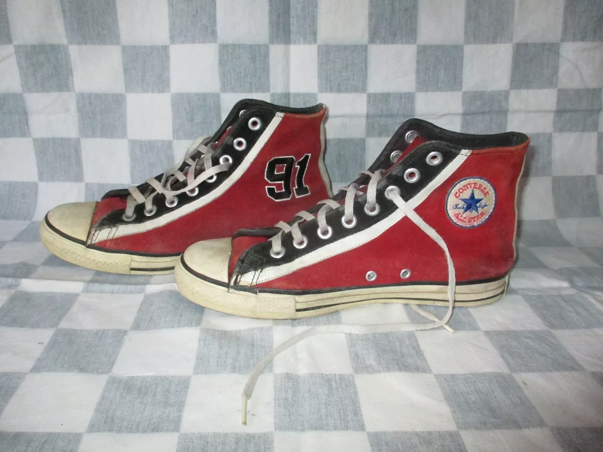 Vintage CONVERSE ALL STAR Red Black Velvet 91 Collection Made in USA 40 US 7