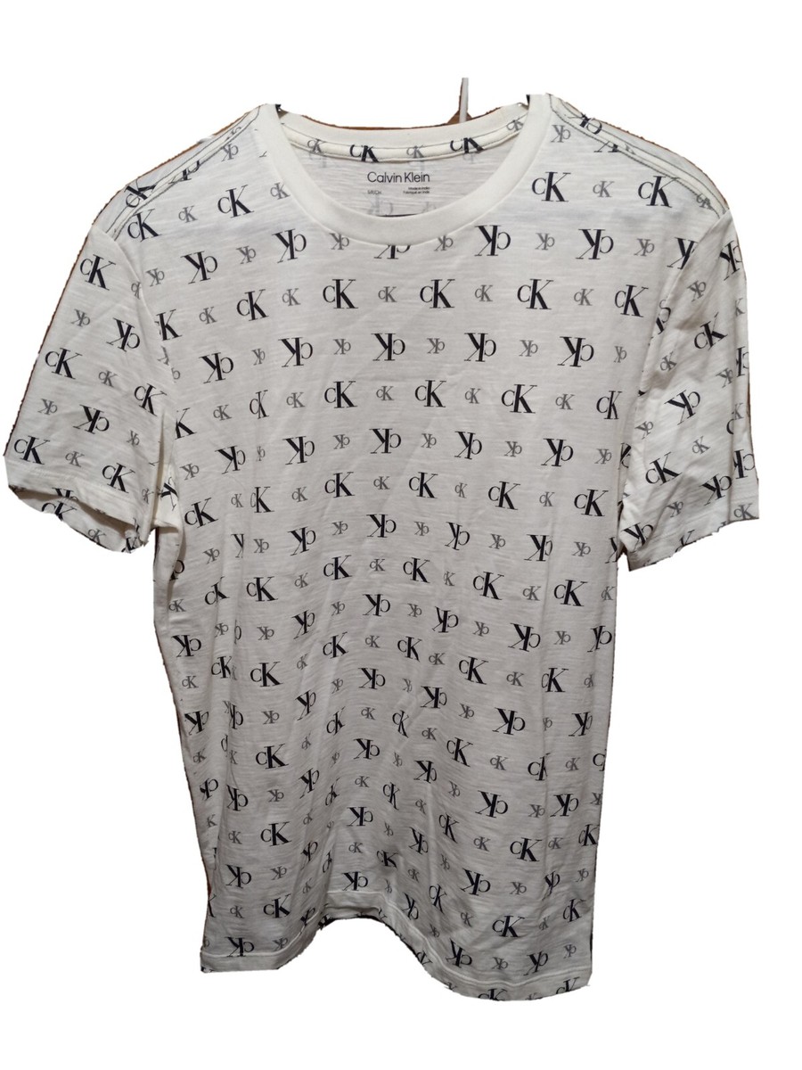 Calvin Klein Jeans White Monogram All Over Print Logo Men T Shirt 