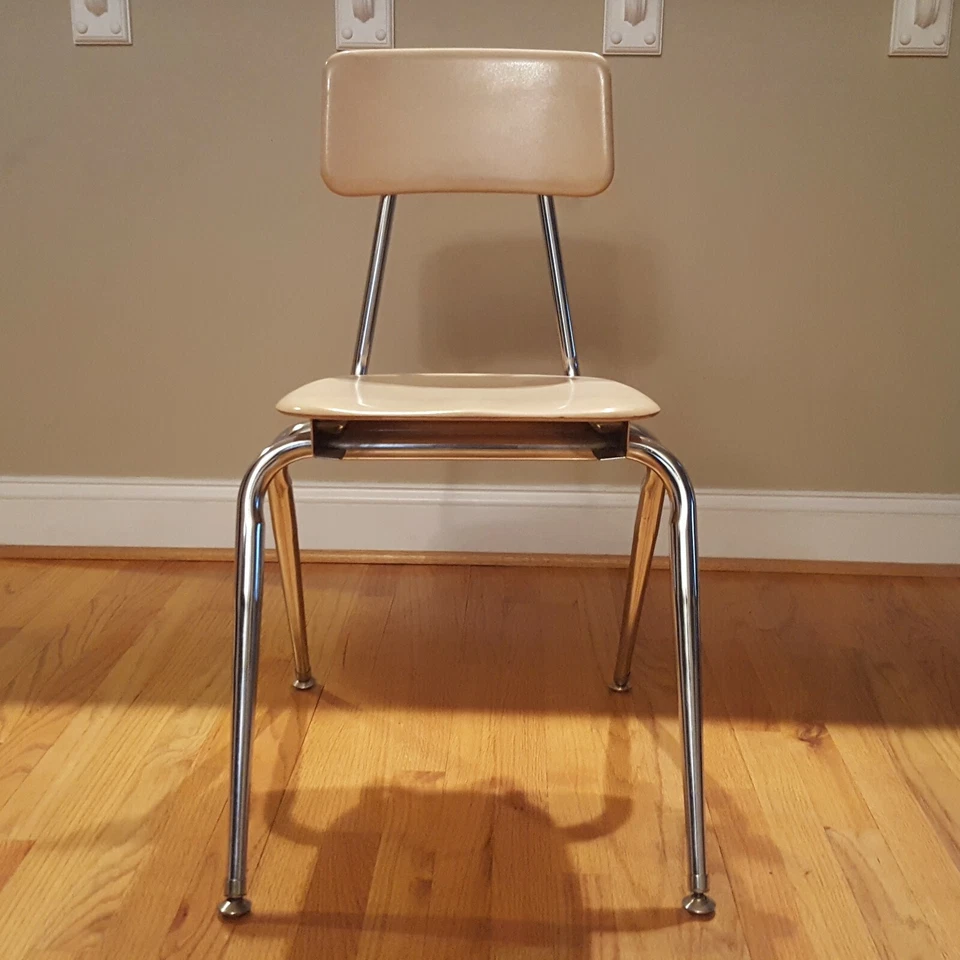 Rare Heywood Wakefield Tone-Ite School Chair MCM Design Beige Beautiful Chrome! - Image 3 of 4