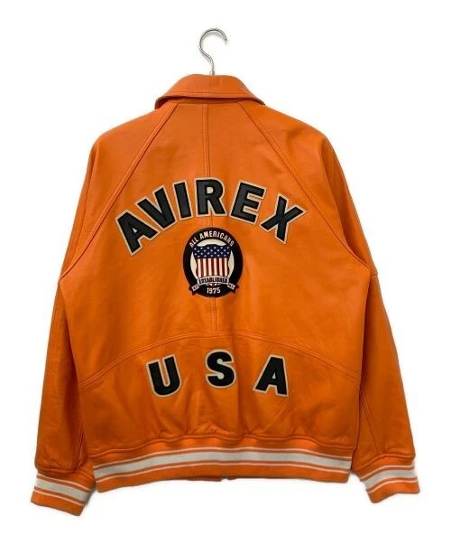 Rare Avirex XL Leather LIGHT SIGNATURE Varsity Jacket Orange