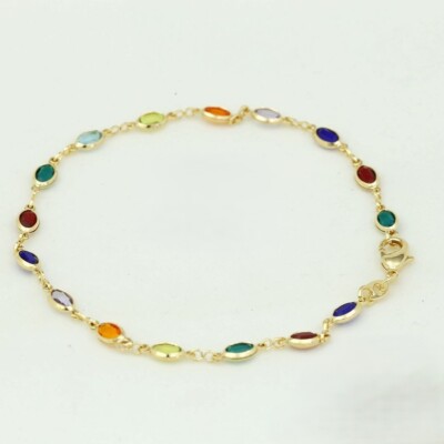Women's 9.5''  Anklet Bracelet Cubic Zirconia Charm 18K Gold Filled Box