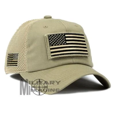 MILITARY IMAGINE USA American Flag Hat Khaki Detachable Patch Micro Mesh Tactical Cap