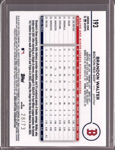 BRANDON WALTER 2024 Topps Series 1 #193 Black Parallel Rookie RC #28/73 - Picture 2 of 2