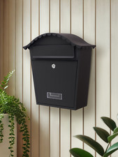Black Post Box Large Letterbox Wall Mounted Steel Outdoor Mailbox Lock and Key