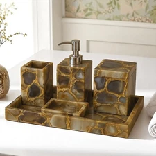 Agate Bathroom Set – Tissue Box, Soap Dispenser & case , Brush Holder Tray Decor