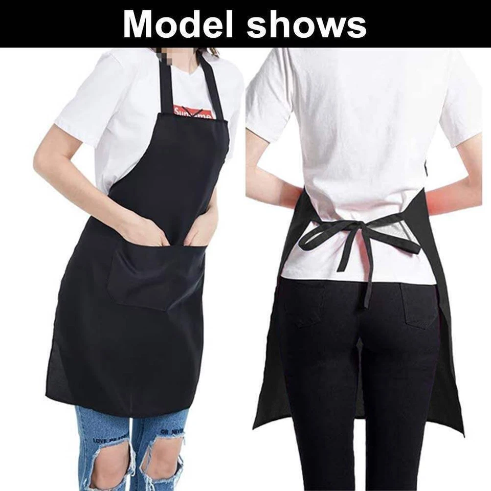 Bulk Black Bib Aprons Unisex Commercial Apron w/ Pockets for Kitchen Restaurant - Image 2 of 4
