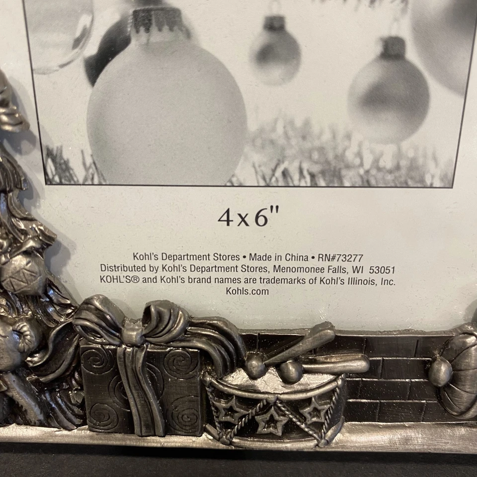 Pewter Christmas Holiday Frame Heavy Holds 4x6 Photo Christmas Tree Toys - Image 4 of 4