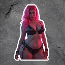 Pinup girl sticker vinyl decal pink hair lingerie neon lights sexy fantasy
