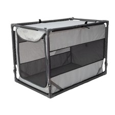 Portable folding large dog crate with mesh panel, 70 lbs capacity, grey.