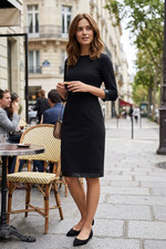 Robe Noire Ajustée Manches 3/4 Zippée Bordures Élégante Femme 36 Alore Al03