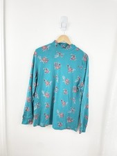 Lands End LT Blue Floral Turtleneck Long Sleeve Shirt Women  s Large Tall