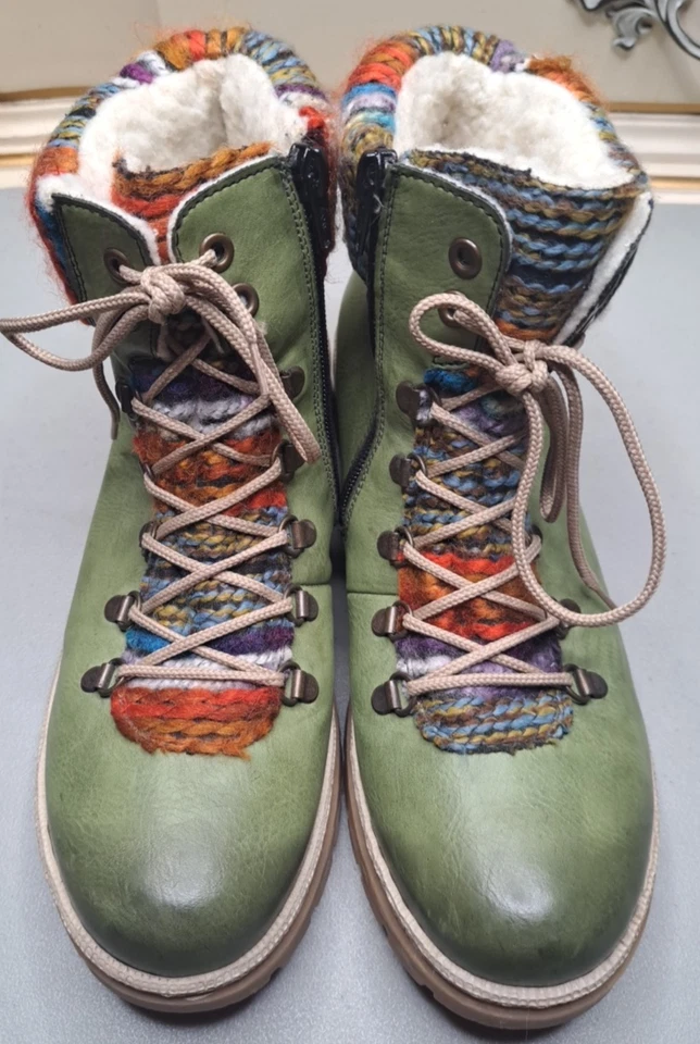 Rieker Botas al Tobillo Felicitas Boho Forradas a Cuadros de Cuero Verde para Mujer 10 Cremallera Lateral Foto 2 de 4