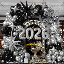 Black and Silver Balloon Arch Kit 2026 New Years Balloon Garland Numbers 2026...