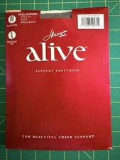 Hanes Alive Full Support Control Top Reinforce Toe Pantyhose Size F Barely Black