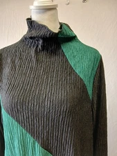 Inoah Womens Large Long Sleeve High Neck Dress Black And Green Missy Modest NwT