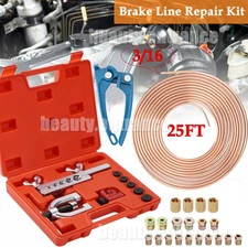 25ft 3/16 Copper Coated Brake Line Flaring Tool Tube Bender & 20 Fittings Nuts