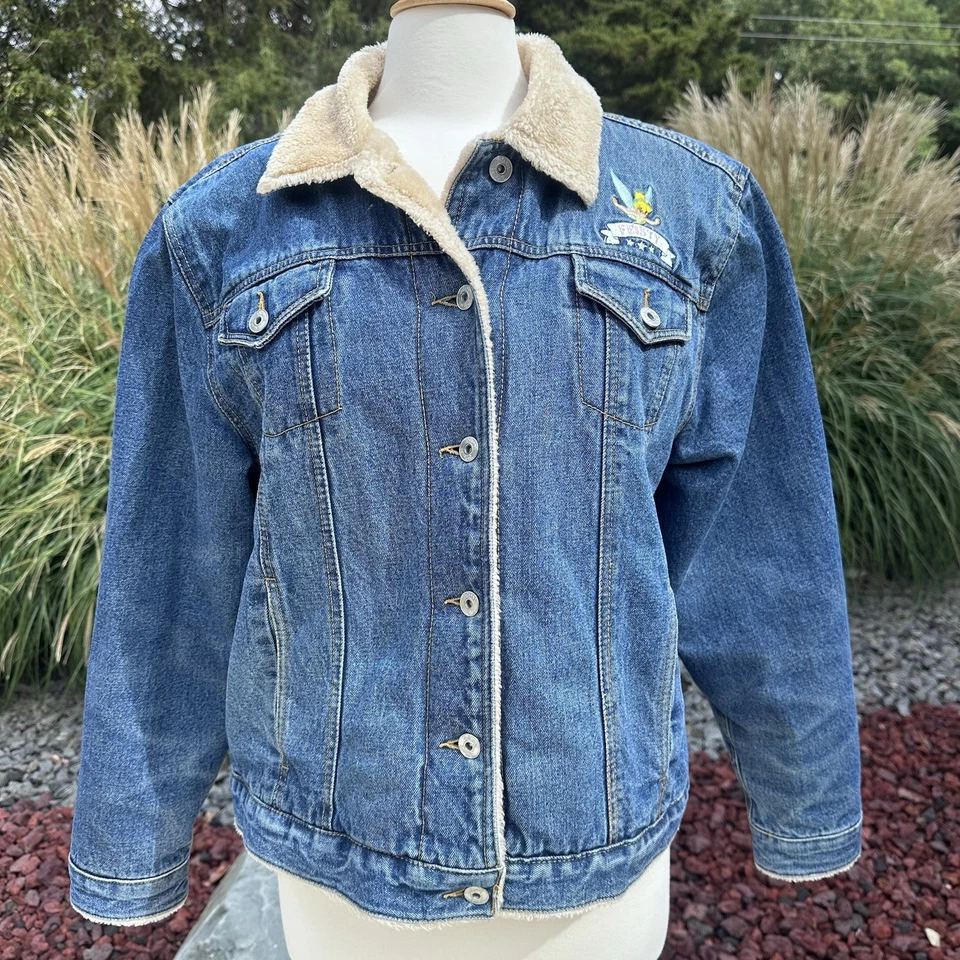 Винтажный Disney Динь-Динь джинсовой ткани Jean куртка шерпа с подкладкой женщин XL Feisty фея - Изображение 3 из 4