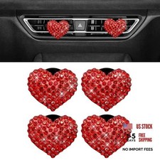 Heart-Shaped Car Vent Clips with Rhinestone, Car Air Freshener, 4PCS  Red