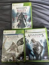 Microsoft Xbox 360 Assassin's Creed Lot, Black Flag, Rogue, Creed Tested