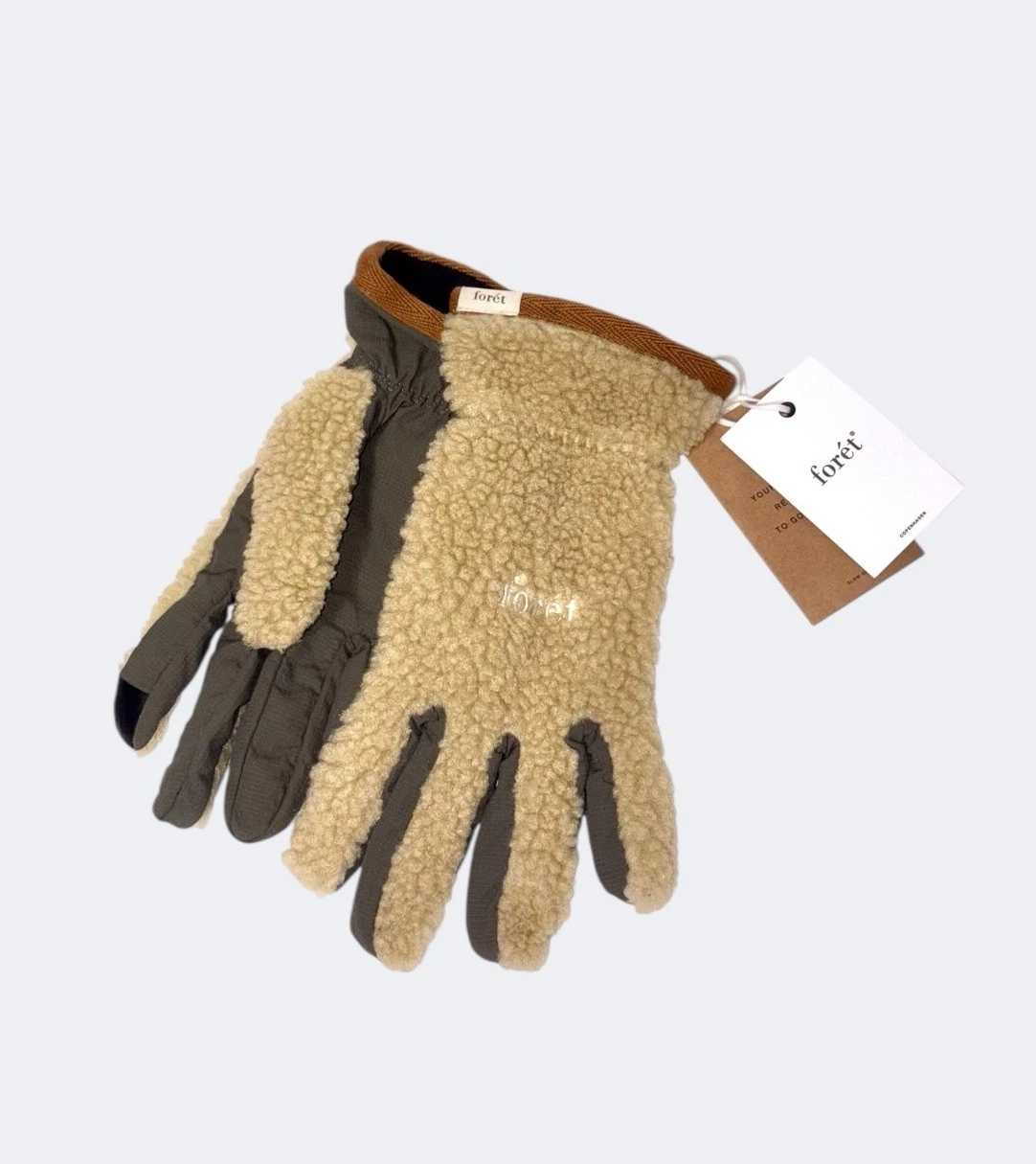 Foret Men’s Gloves Sherpa Fleece Olive Beige One Size Ripstop Logo BNWT Snow New