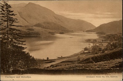 Thirlmere and Helvellyn England aerial view c1910 vintage postcard