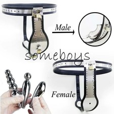 Stainless Steel T Type Chastity Belt Device Padlock Cage Plug Beads with Hole