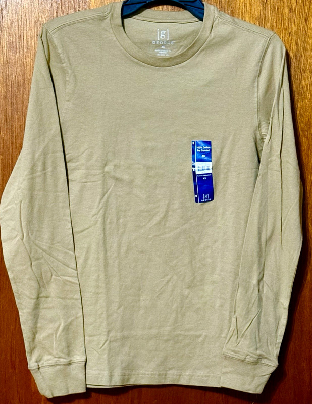 NWT GEORGE BRAND URBAN KHAKI (TAN) 100% COTTON L/S CREW NECK TEE - SZ 2XL