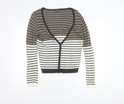 Mexx Damen Strickjacke bunt gestreift V-Ausschnitt Wollmischung M