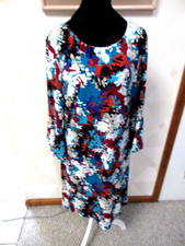 CHAPS-BLUE/MULTI-FLORAL-3/4 FLARED  SLEEVE-ZIP-A-LINE DRESS-SIZE-12-NWT-$100