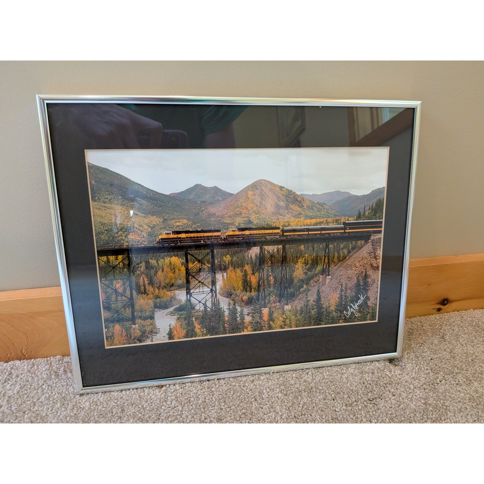 Cody Brock Signed Alaska Railroad Train Trestle Mountain Framed Photograph Art