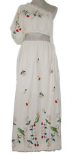 FARM RIO One-Shoulder PITANGA Embroidery LINEN Blend Maxi Dress L MSRP$345 NWT