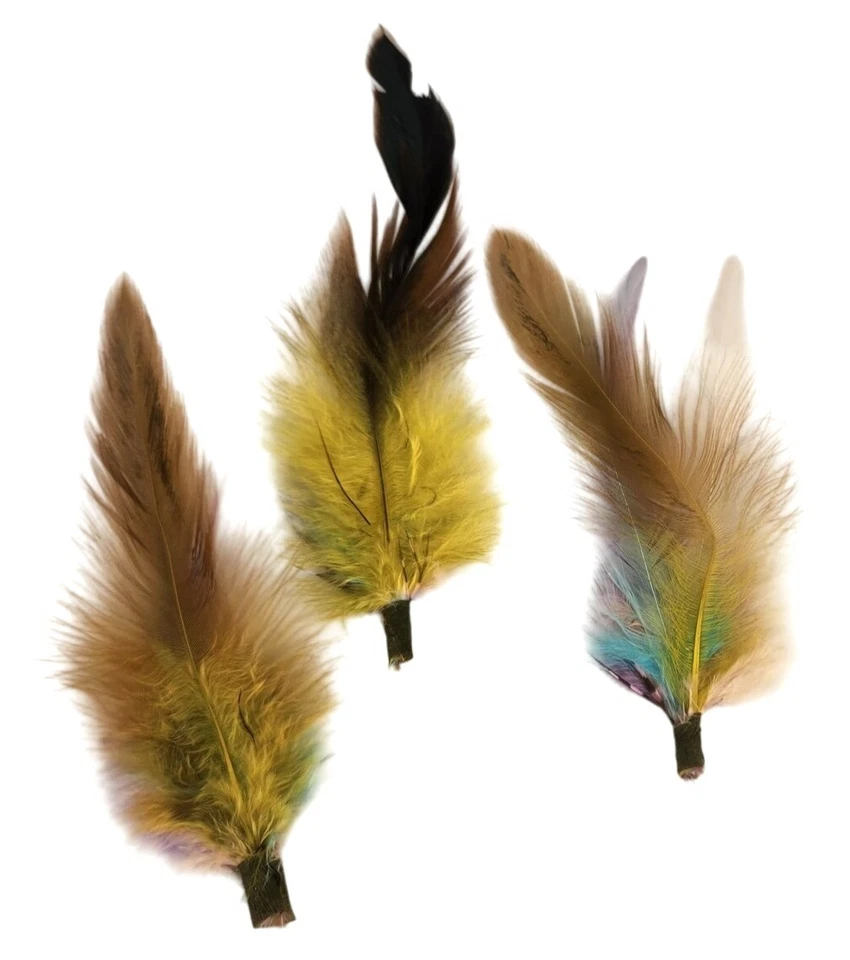 Colorful Decorative Feather Accents Dotted Guineafowl Purple Yellow craft supply - Image 3 of 4